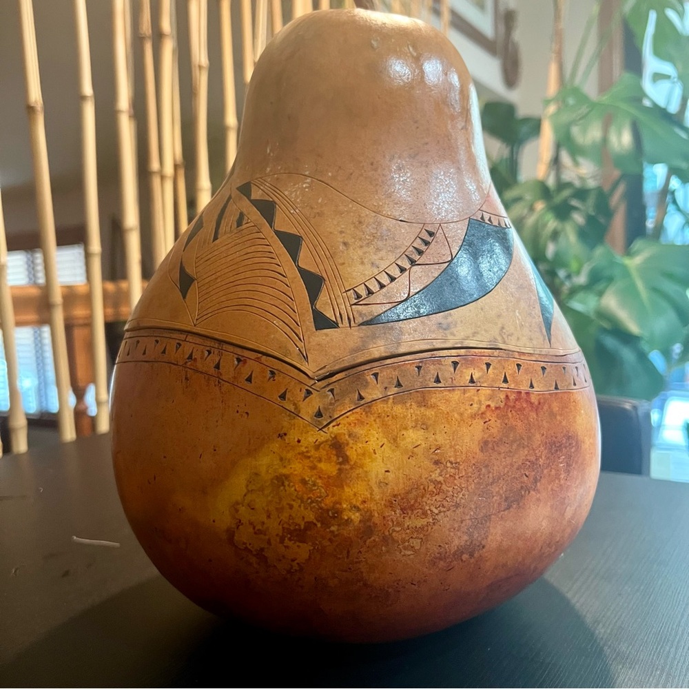 Hand-Carved Gourd Soap Stone Warmer/Bowl Set Tribal Artisan Functional Folk Art